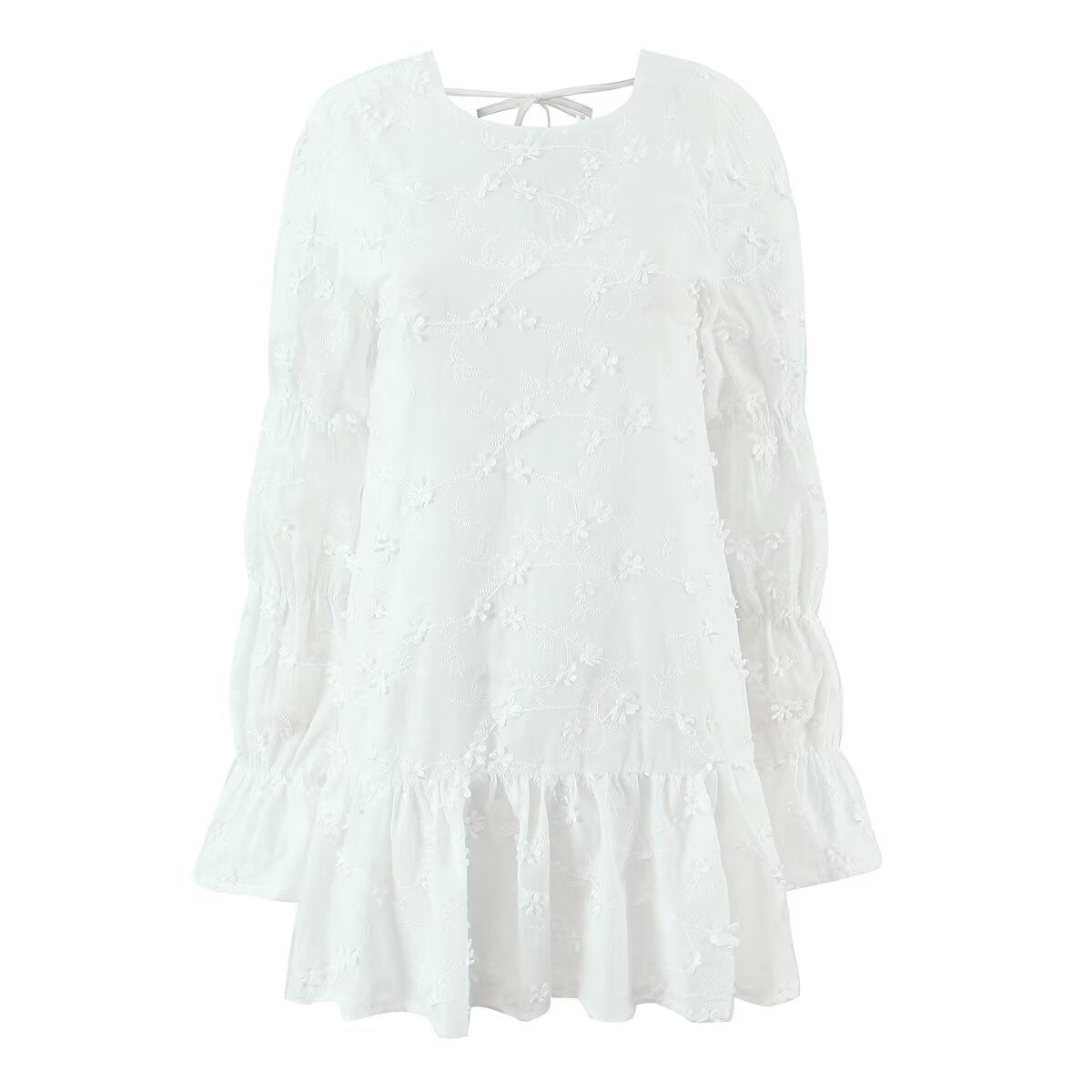 Embroidery Floral Backless Horse Hoof Sleeve Dress
