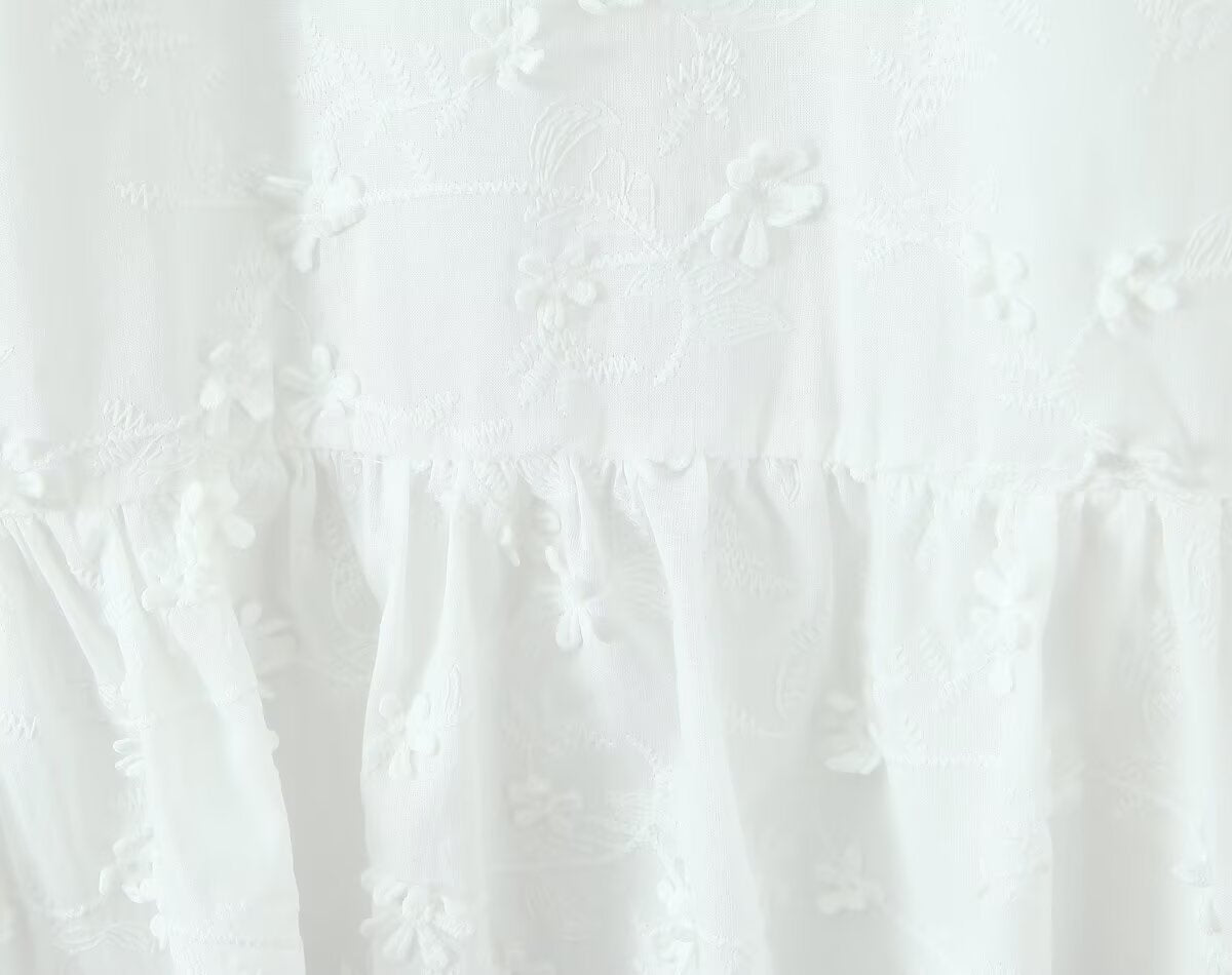 Embroidery Floral Backless Horse Hoof Sleeve Dress