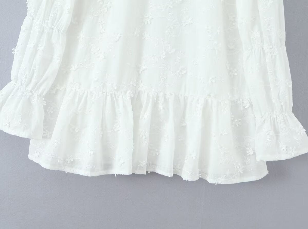 Embroidery Floral Backless Horse Hoof Sleeve Dress