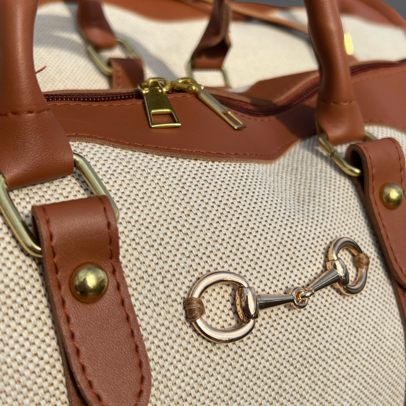 Faux Leather Canvas Snaffle Bit Equestrian Duffel Handbag