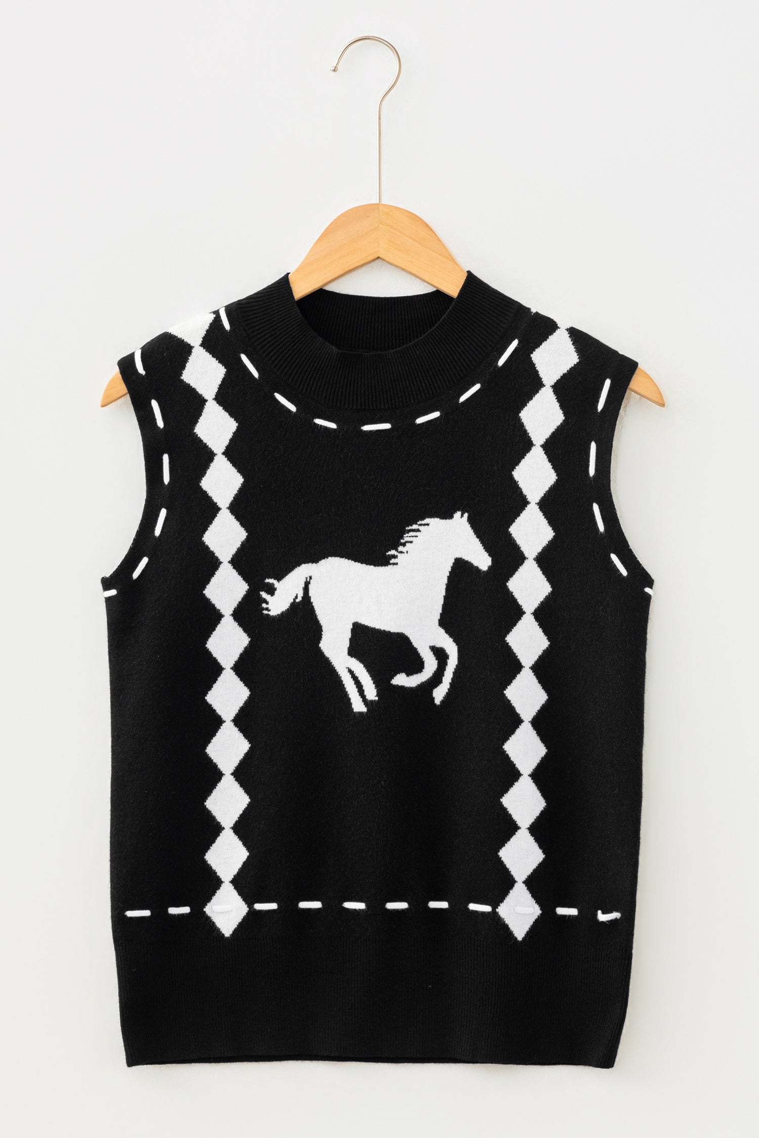 Western Horse Geometric Mock Neck Knit Top