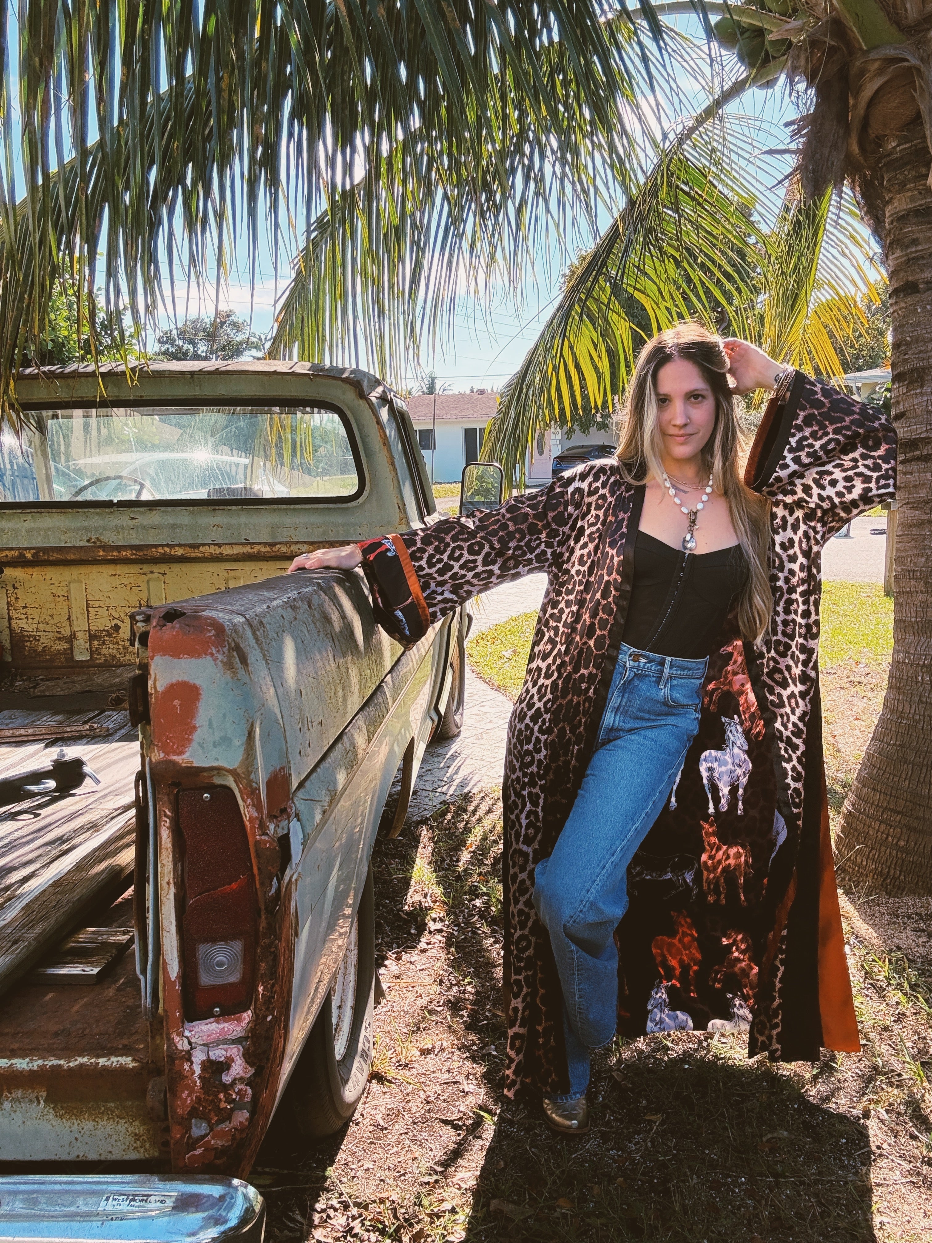 Rebel Yell Horse & Leopard Print Reversible Duster