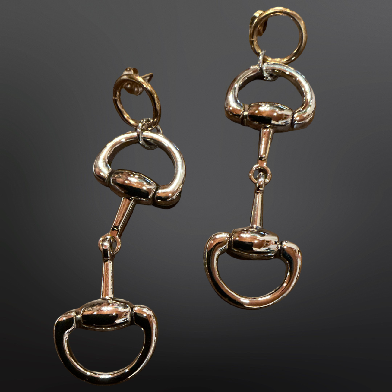 Two Tone Western English Snaffle Bit Earrings Gold Silver