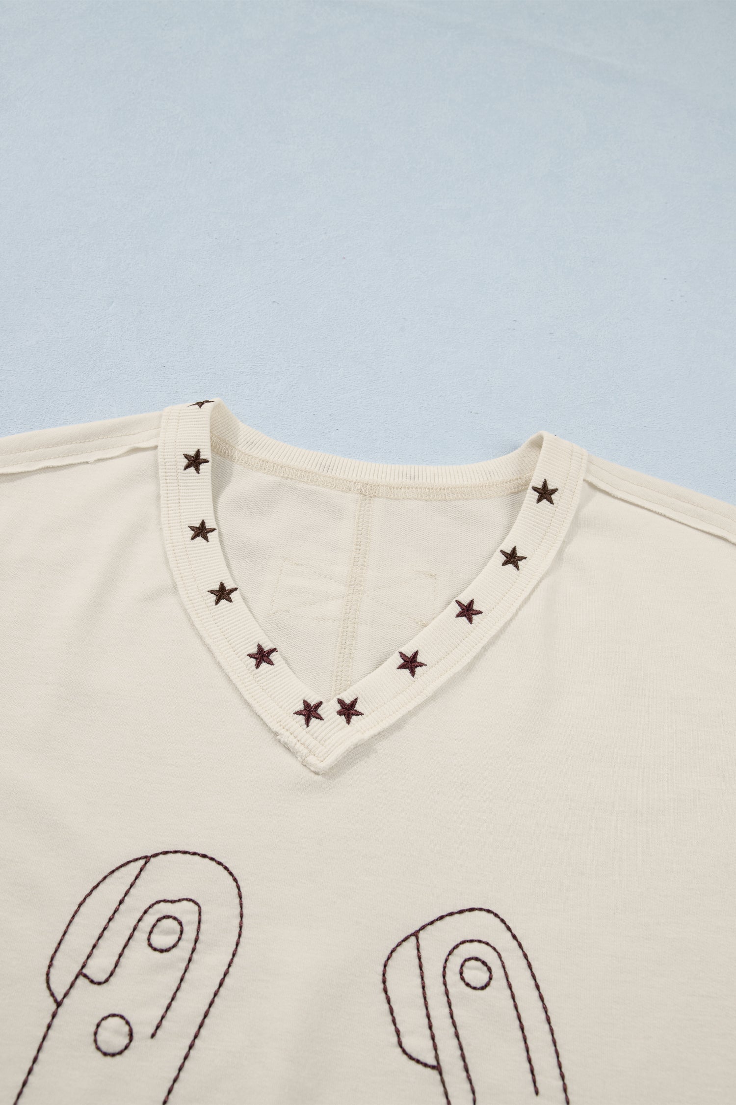 Embroidered Horseshoe Star Trim V-Neck Tank Top