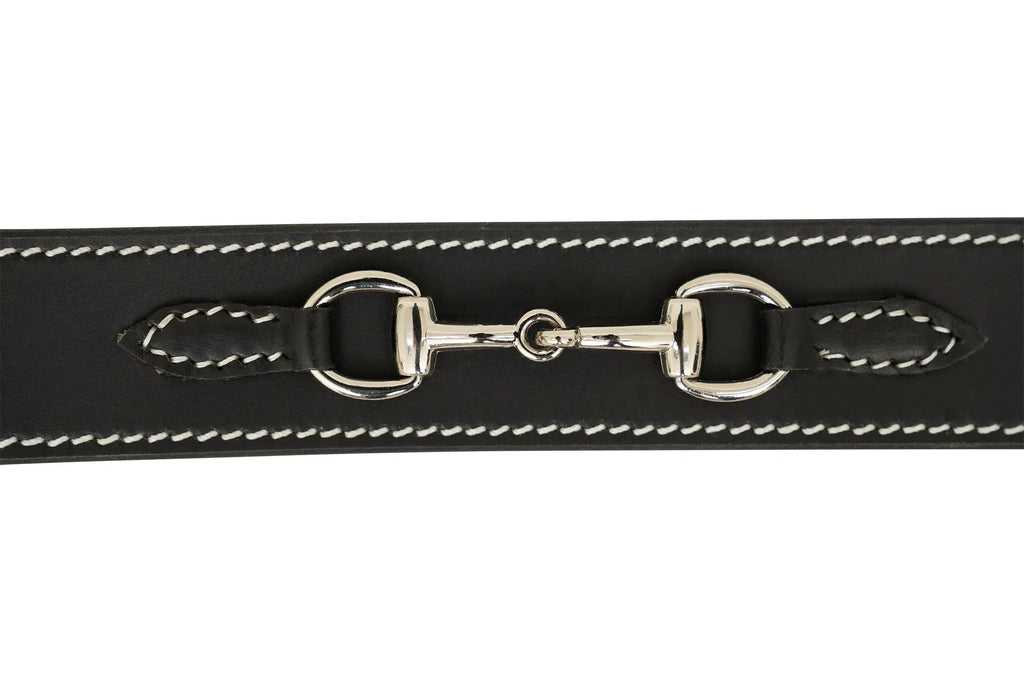 Ladies Stirrup Buckle, Snaffle Bit, 1.5" Inch Width Leather Belt, Black