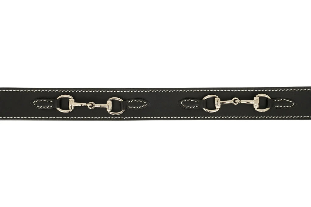Ladies Stirrup Buckle, Snaffle Bit, 1.5" Inch Width Leather Belt, Black