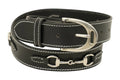 Ladies Stirrup Buckle, Snaffle Bit, 1.5" Inch Width Leather Belt, Black