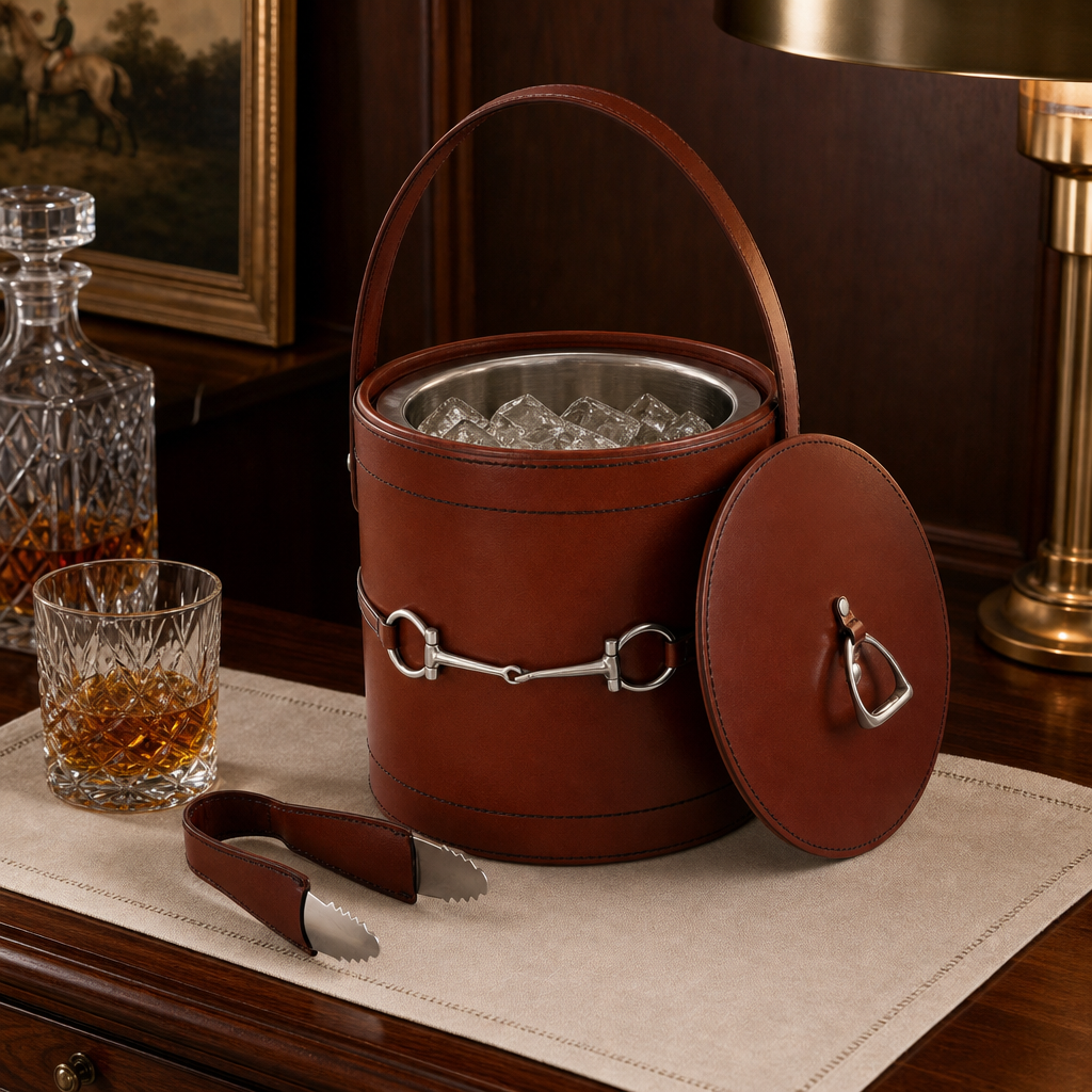 Premium Genuine Leather Bit Lidded Ice Bucket