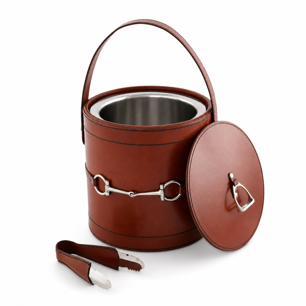 Premium Genuine Leather Bit Lidded Ice Bucket