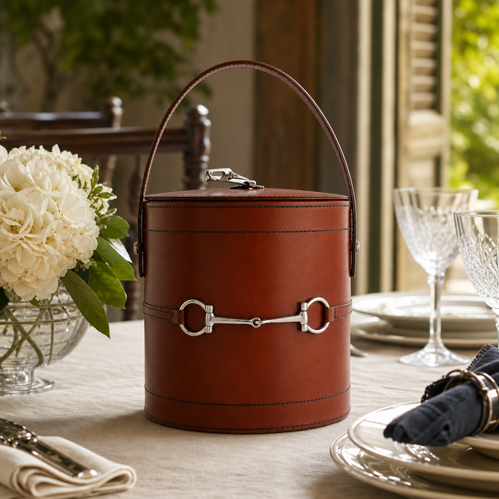 Premium Genuine Leather Bit Lidded Ice Bucket