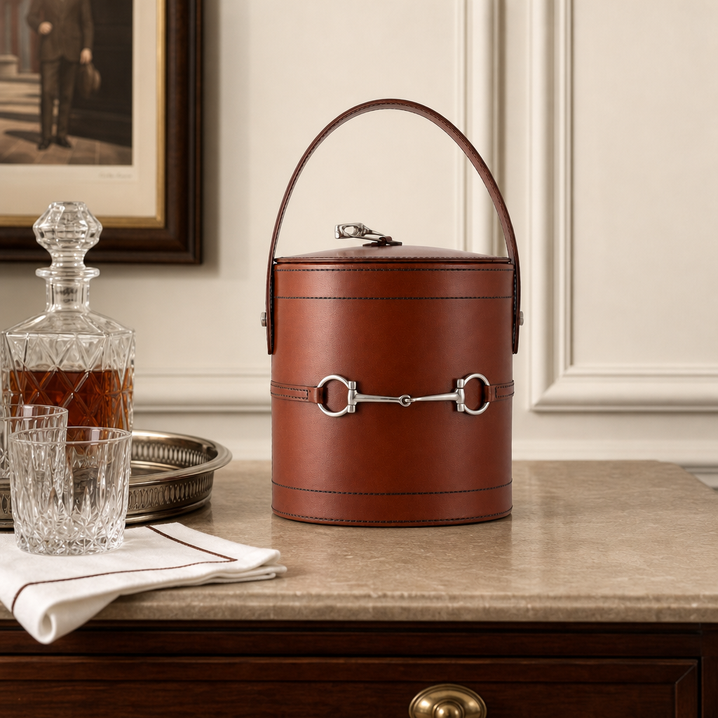 Premium Genuine Leather Bit Lidded Ice Bucket