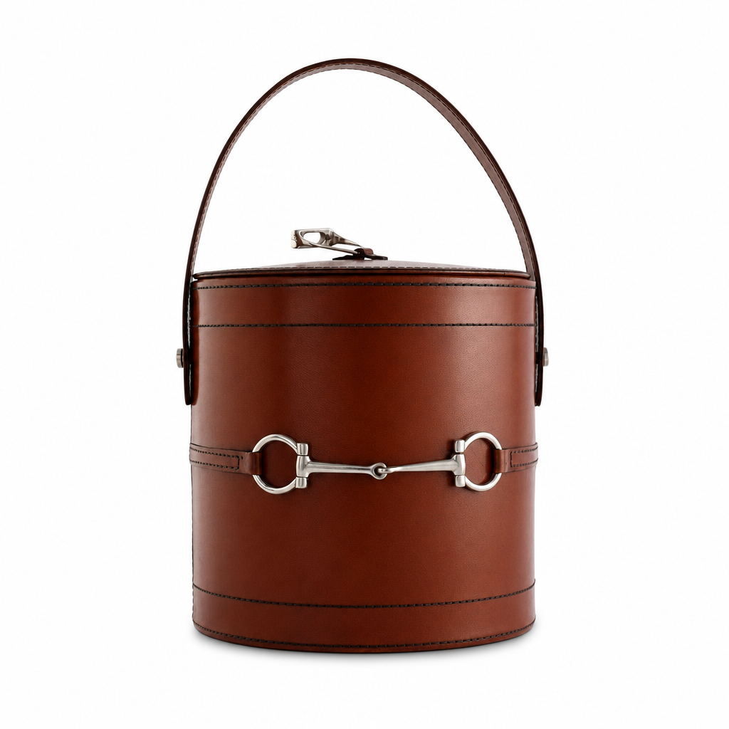 Premium Genuine Leather Bit Lidded Ice Bucket