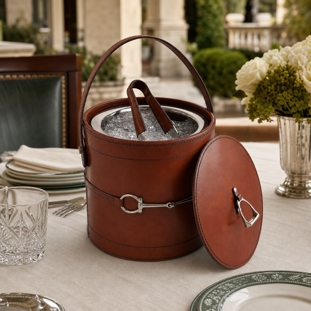 Premium Genuine Leather Bit Lidded Ice Bucket