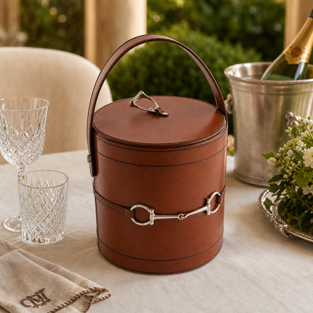 Premium Genuine Leather Bit Lidded Ice Bucket