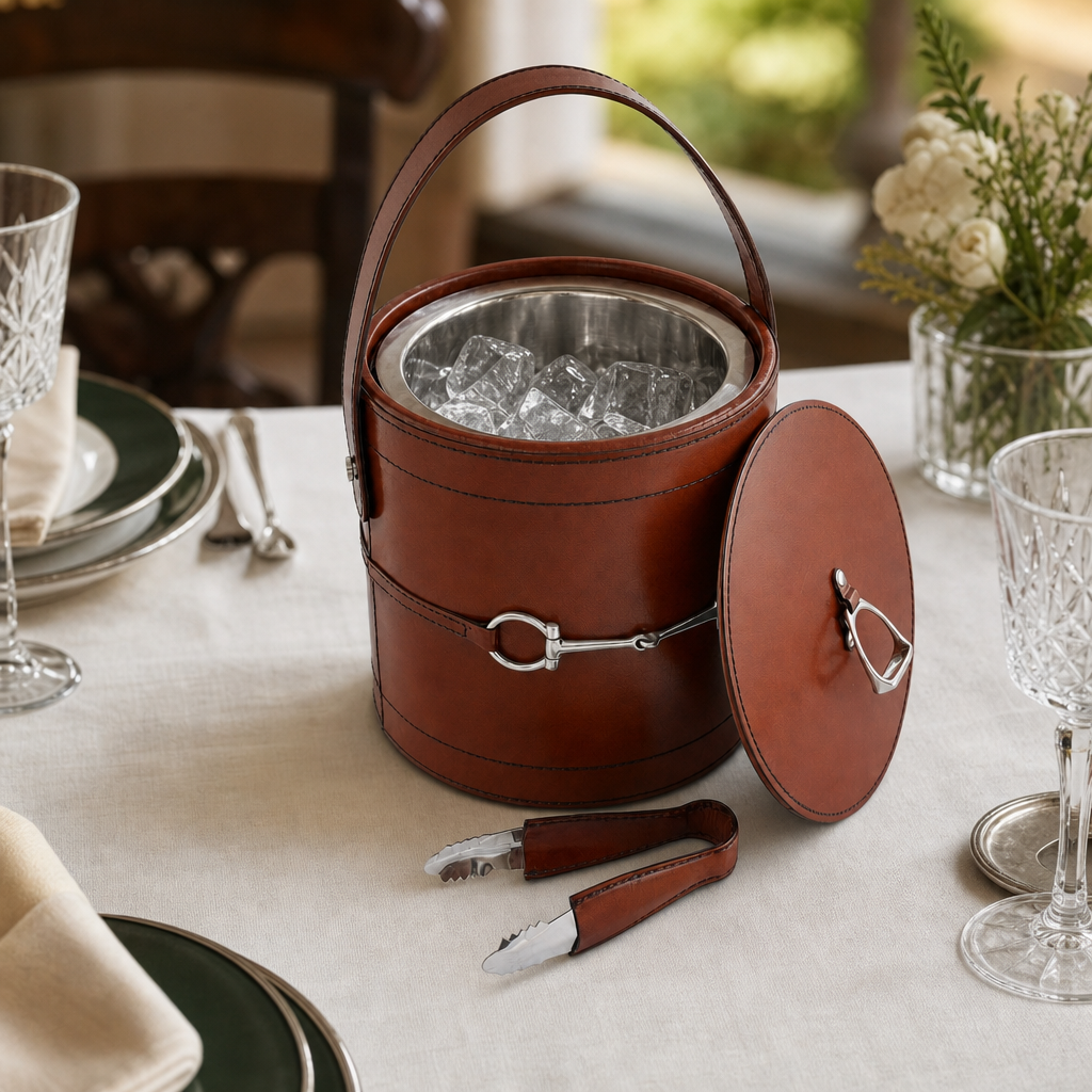Premium Genuine Leather Bit Lidded Ice Bucket
