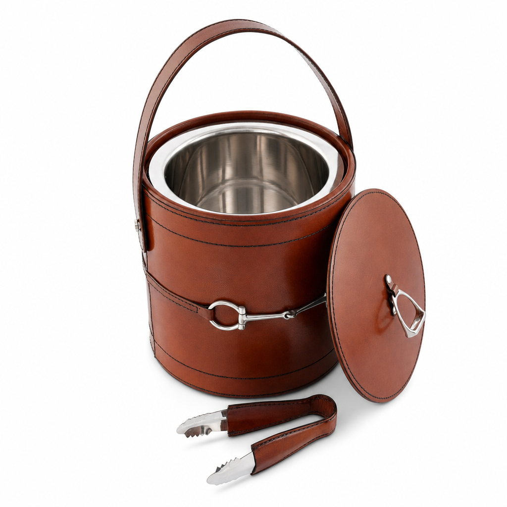 Premium Genuine Leather Bit Lidded Ice Bucket