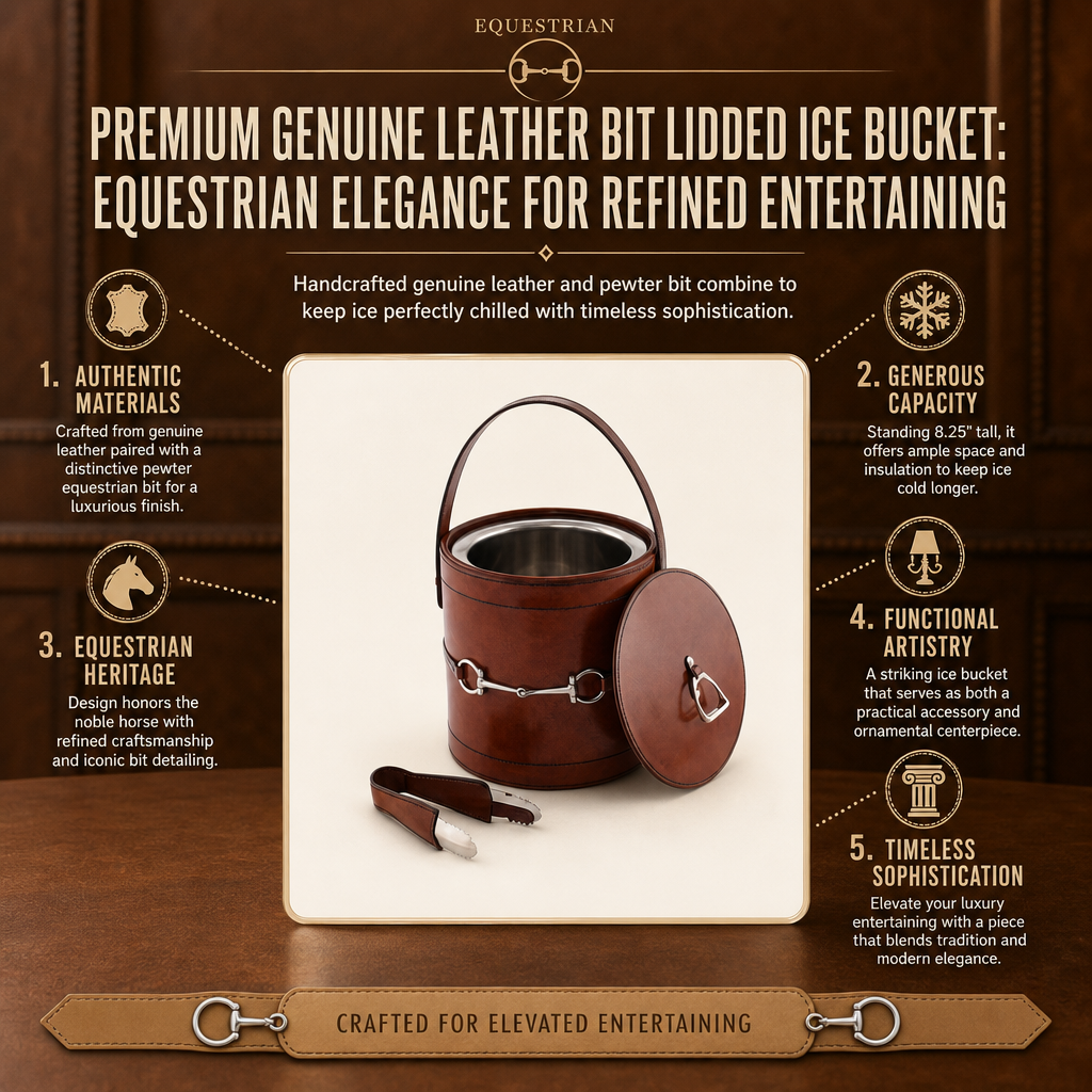 Premium Genuine Leather Bit Lidded Ice Bucket