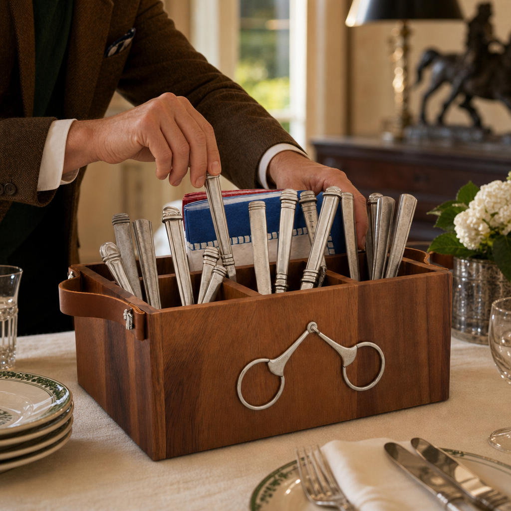 Horse Bits Leather Handles Flatware Caddy