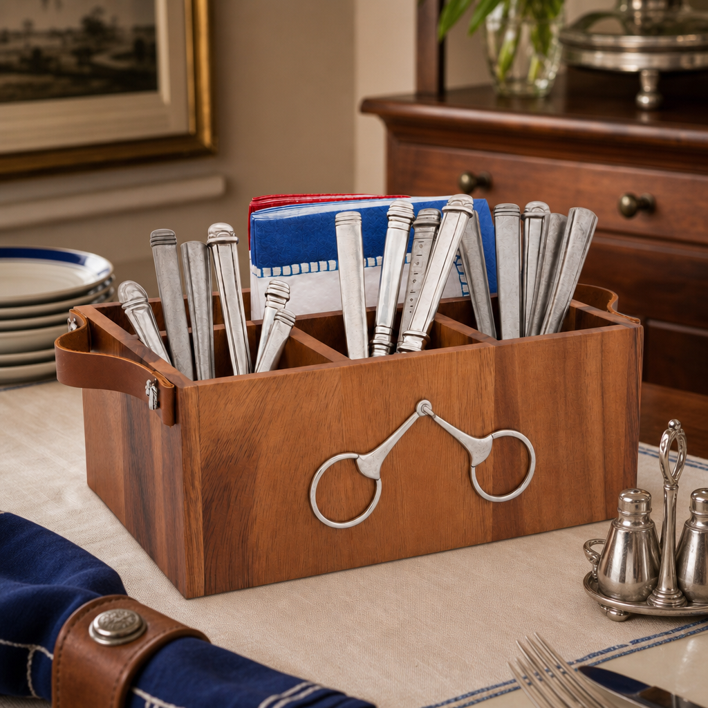 Horse Bits Leather Handles Flatware Caddy