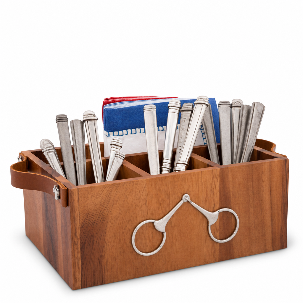 Horse Bits Leather Handles Flatware Caddy