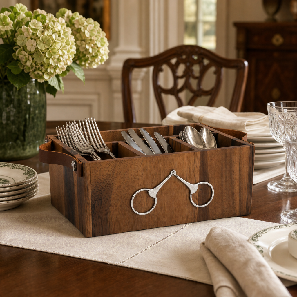Horse Bits Leather Handles Flatware Caddy
