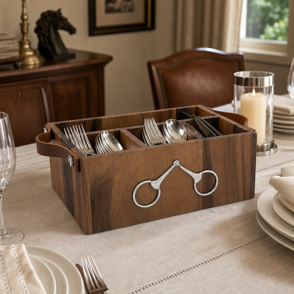 Horse Bits Leather Handles Flatware Caddy