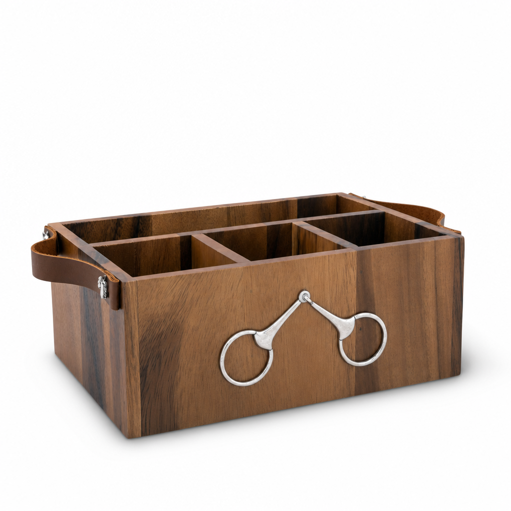 Horse Bits Leather Handles Flatware Caddy