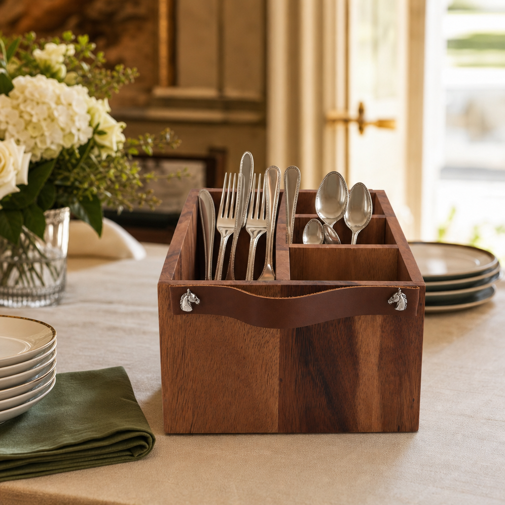Horse Bits Leather Handles Flatware Caddy
