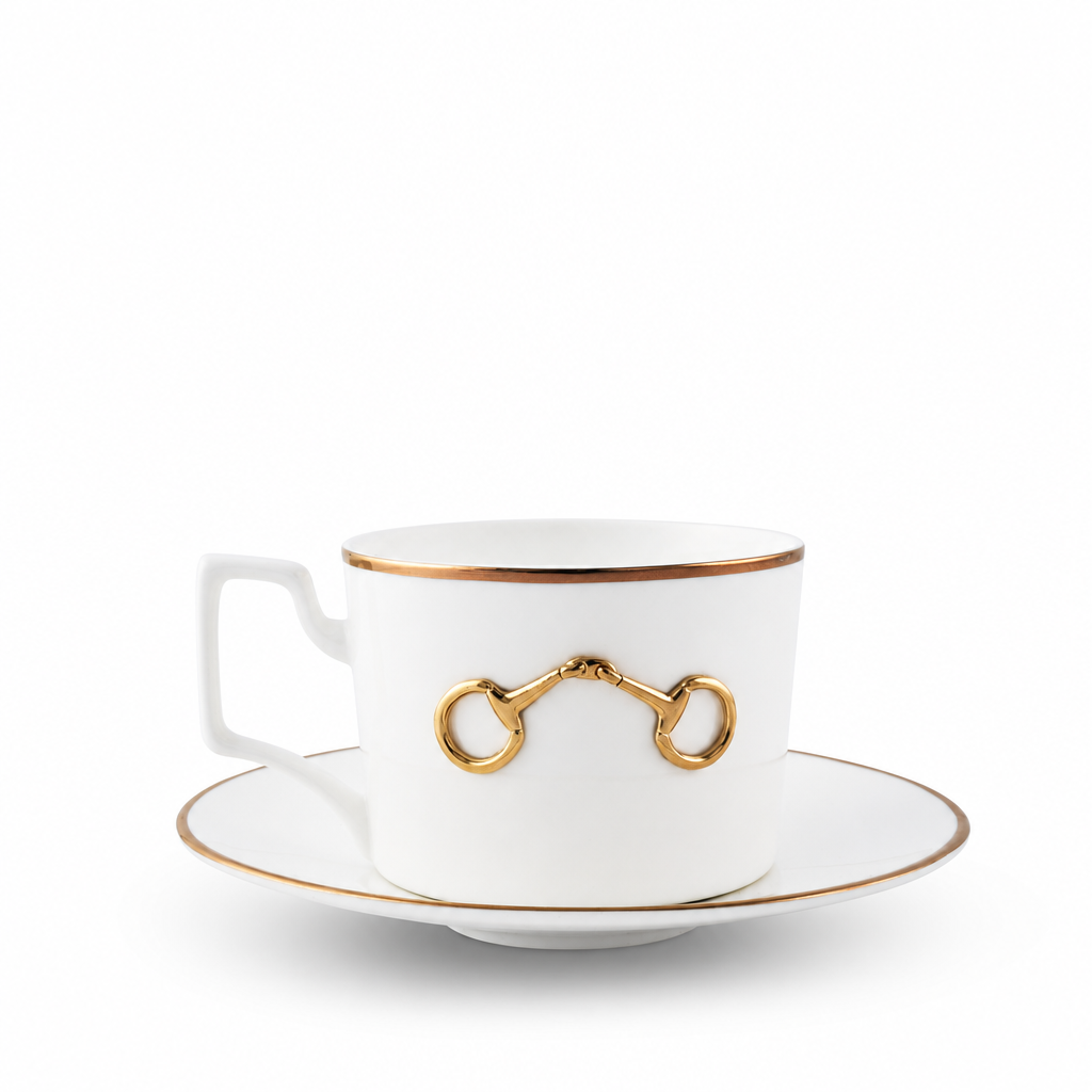 Gold Bit Bone China Cup and Saucer Gold Rim
