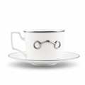 Pewter Bit Bone China Cup and Saucer Platinum Rim