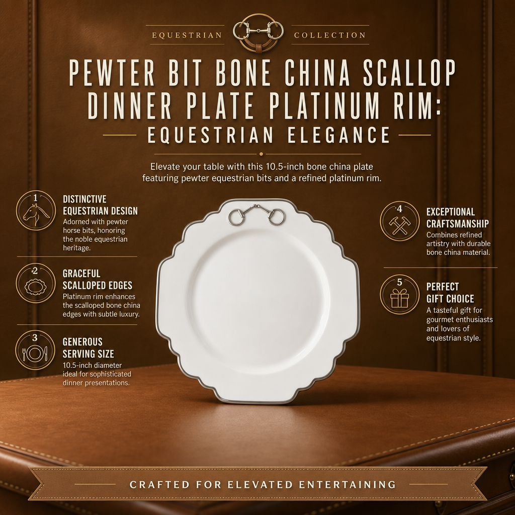 Pewter Bit Bone China Scallop Dinner Plate Platinum Rim