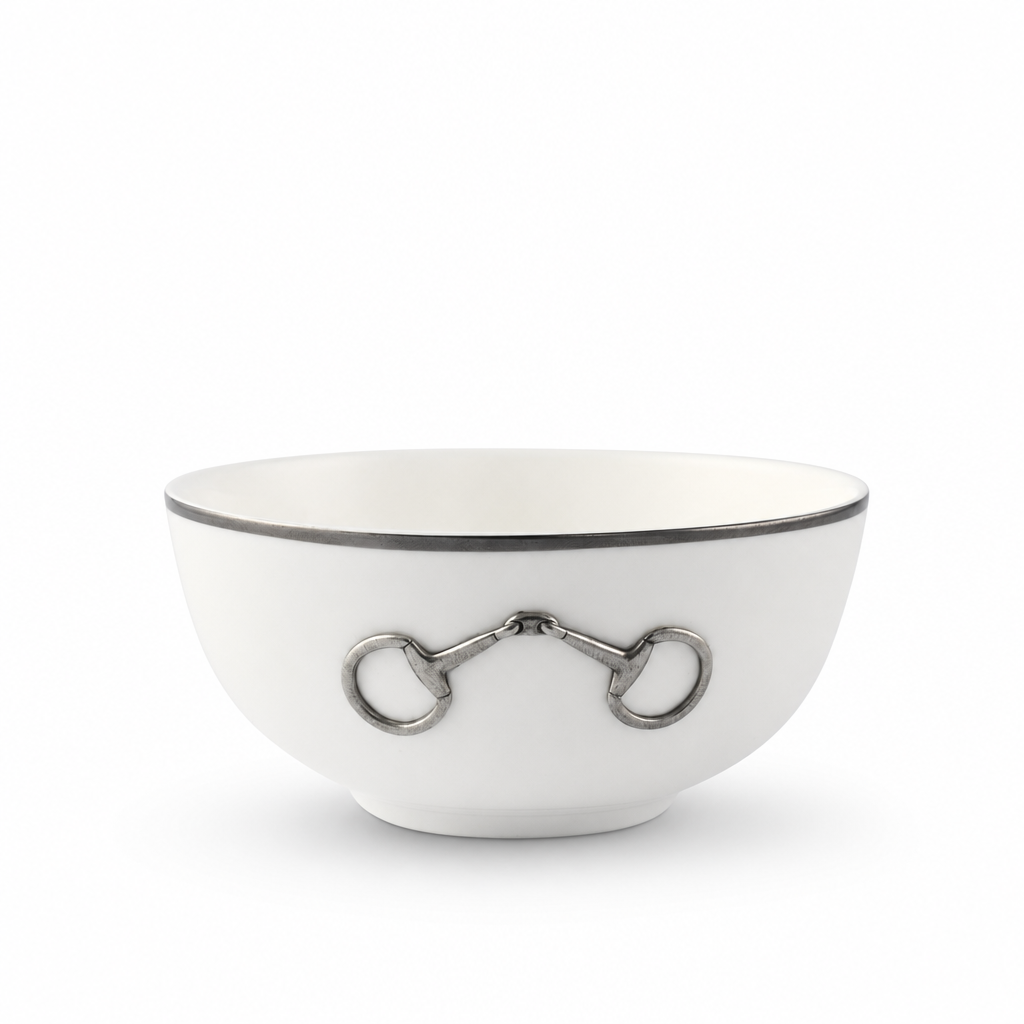 Pewter Bit Bone China Round Cereal Bowl Platinum Rim