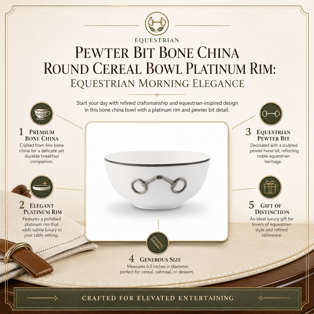 Pewter Bit Bone China Round Cereal Bowl Platinum Rim