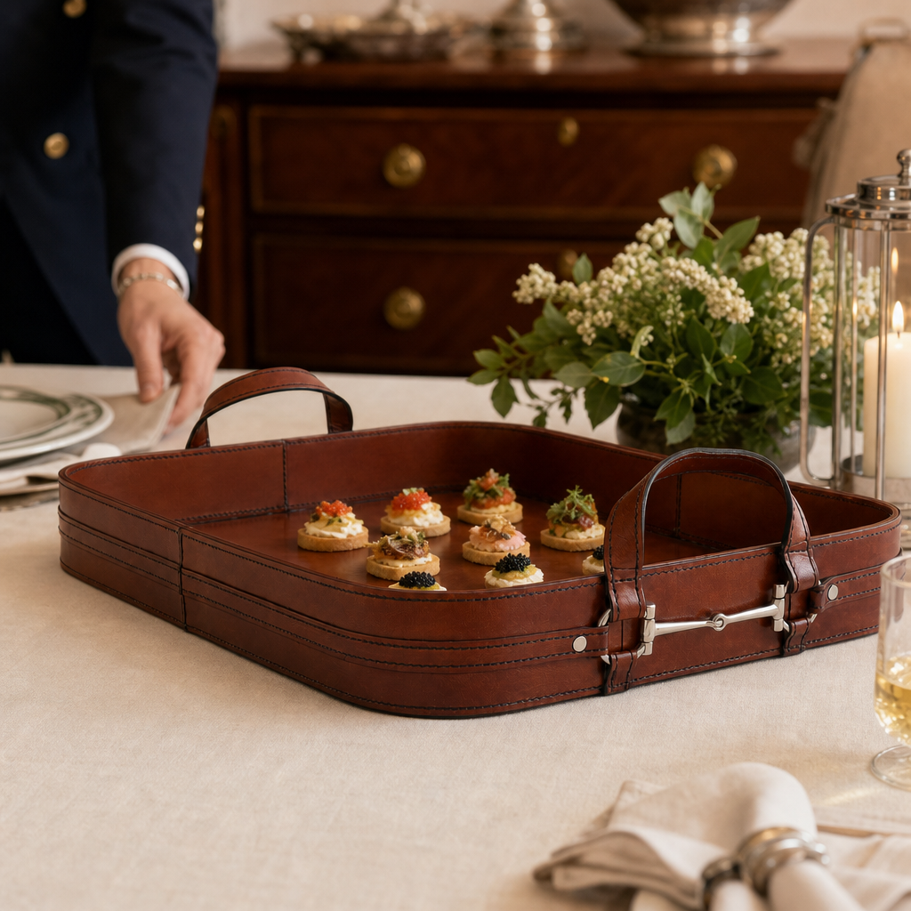 Premium Genuine Leather Bit Serving Tray – Perfect for Entertaining