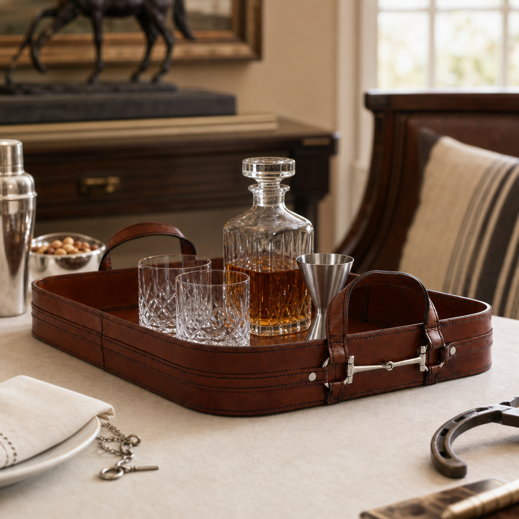 Premium Genuine Leather Bit Serving Tray – Perfect for Entertaining