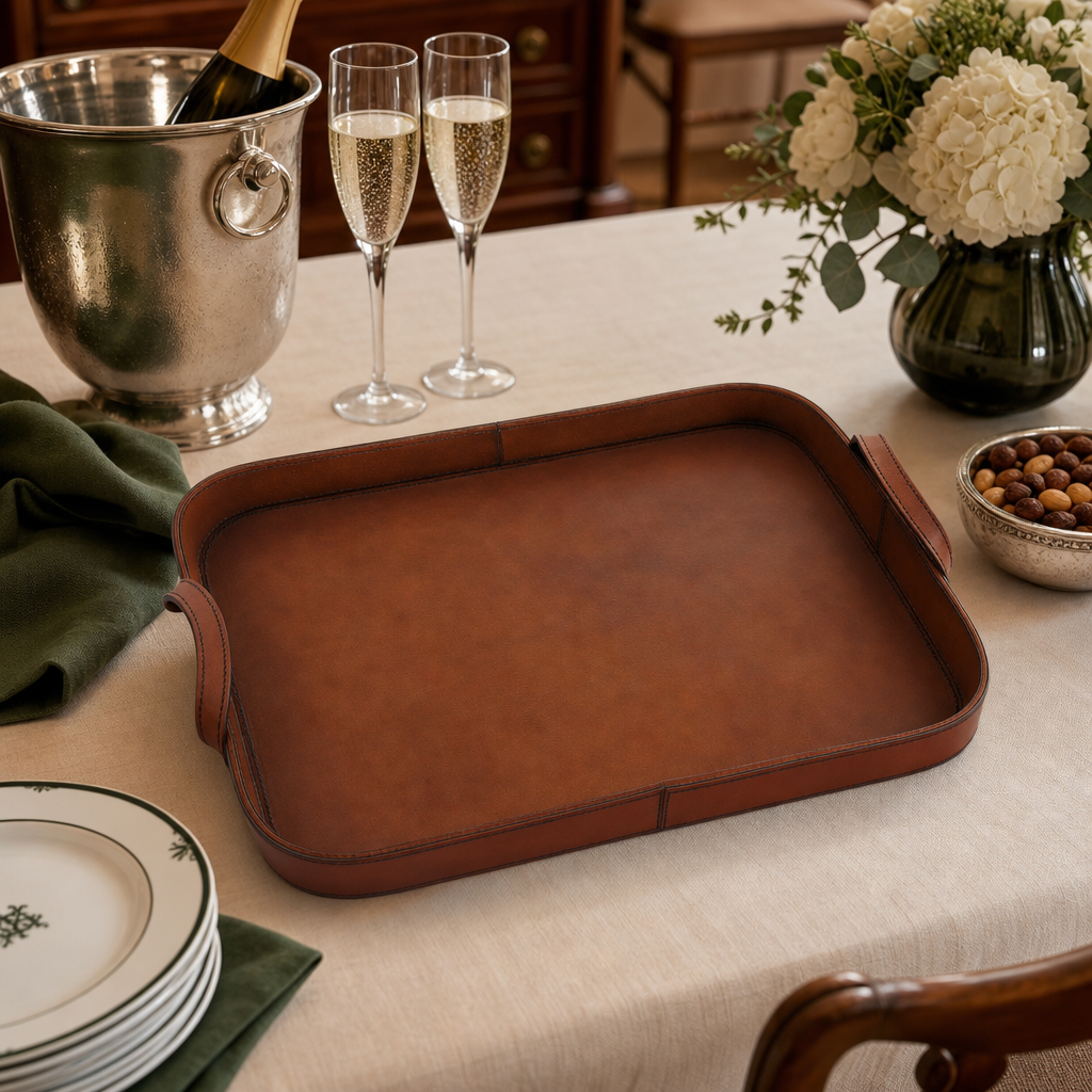 Premium Genuine Leather Bit Serving Tray – Perfect for Entertaining