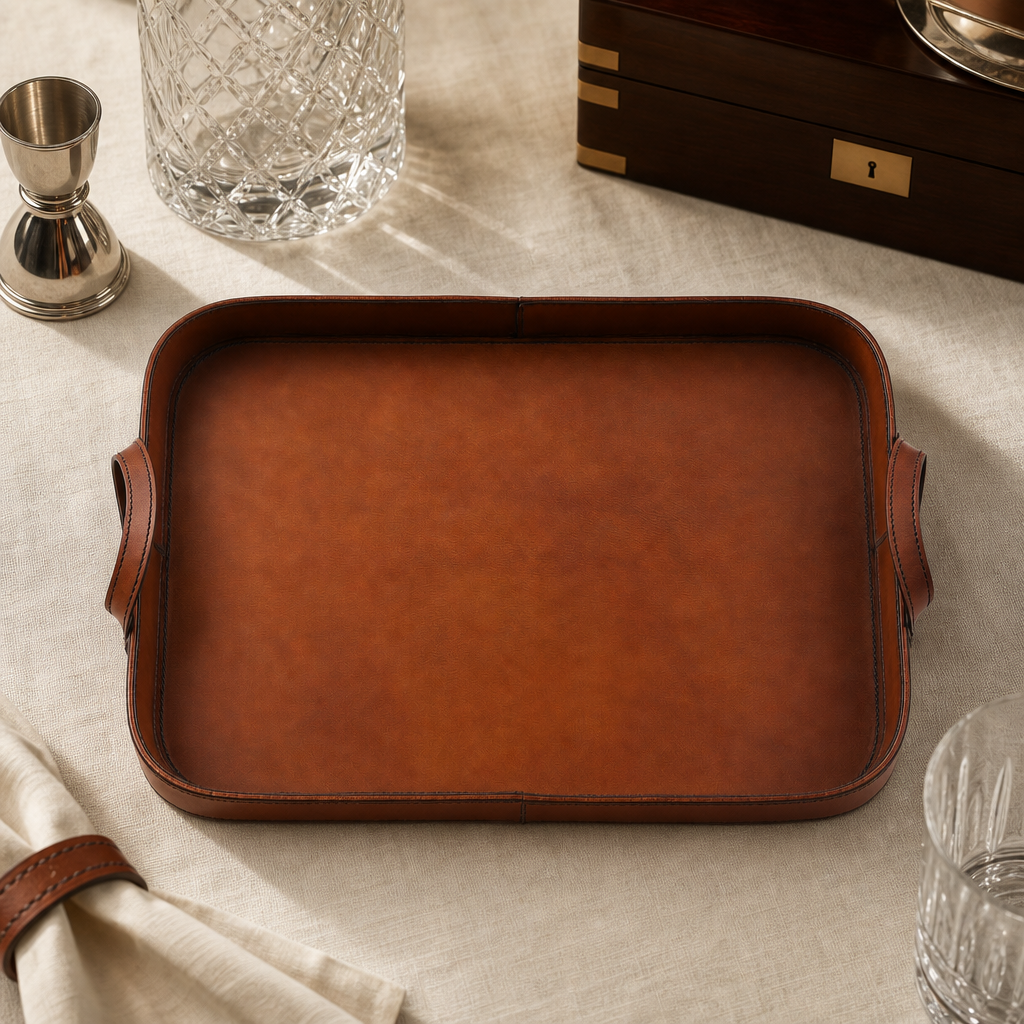 Premium Genuine Leather Bit Serving Tray – Perfect for Entertaining