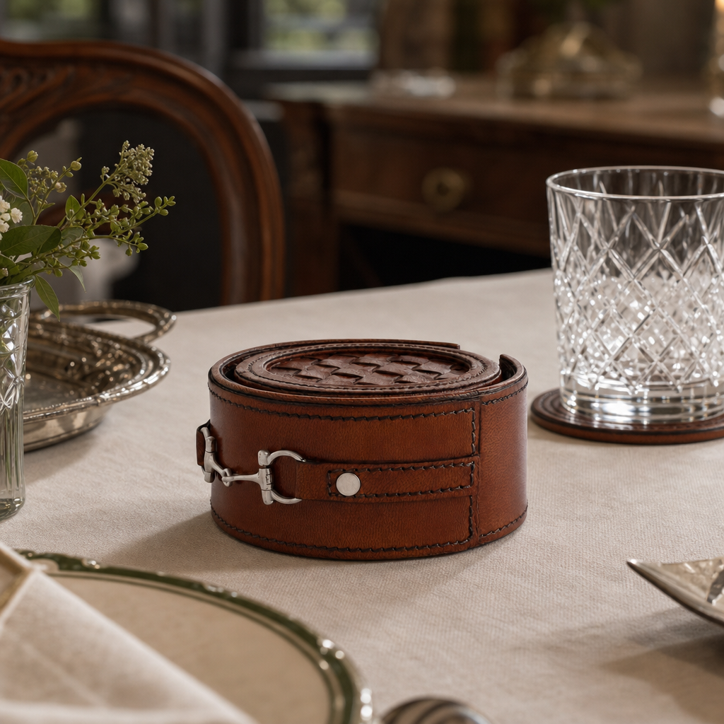 Premium Genuine Leather Coaster Set Bit - Set of 6
