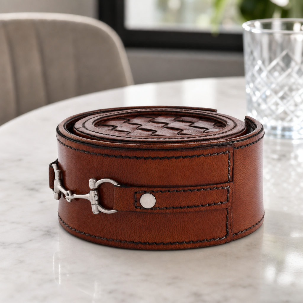 Premium Genuine Leather Coaster Set Bit - Set of 6