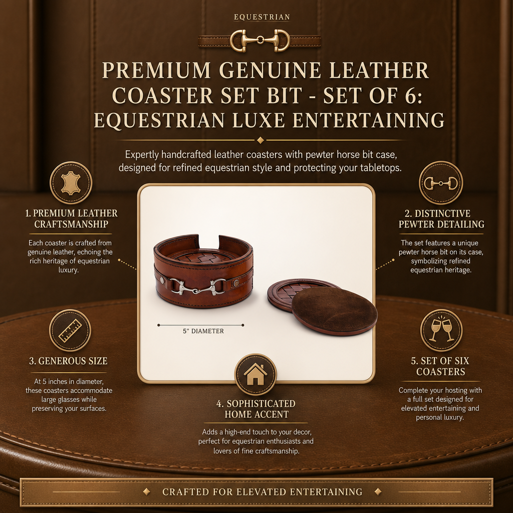 Premium Genuine Leather Coaster Set Bit - Set of 6