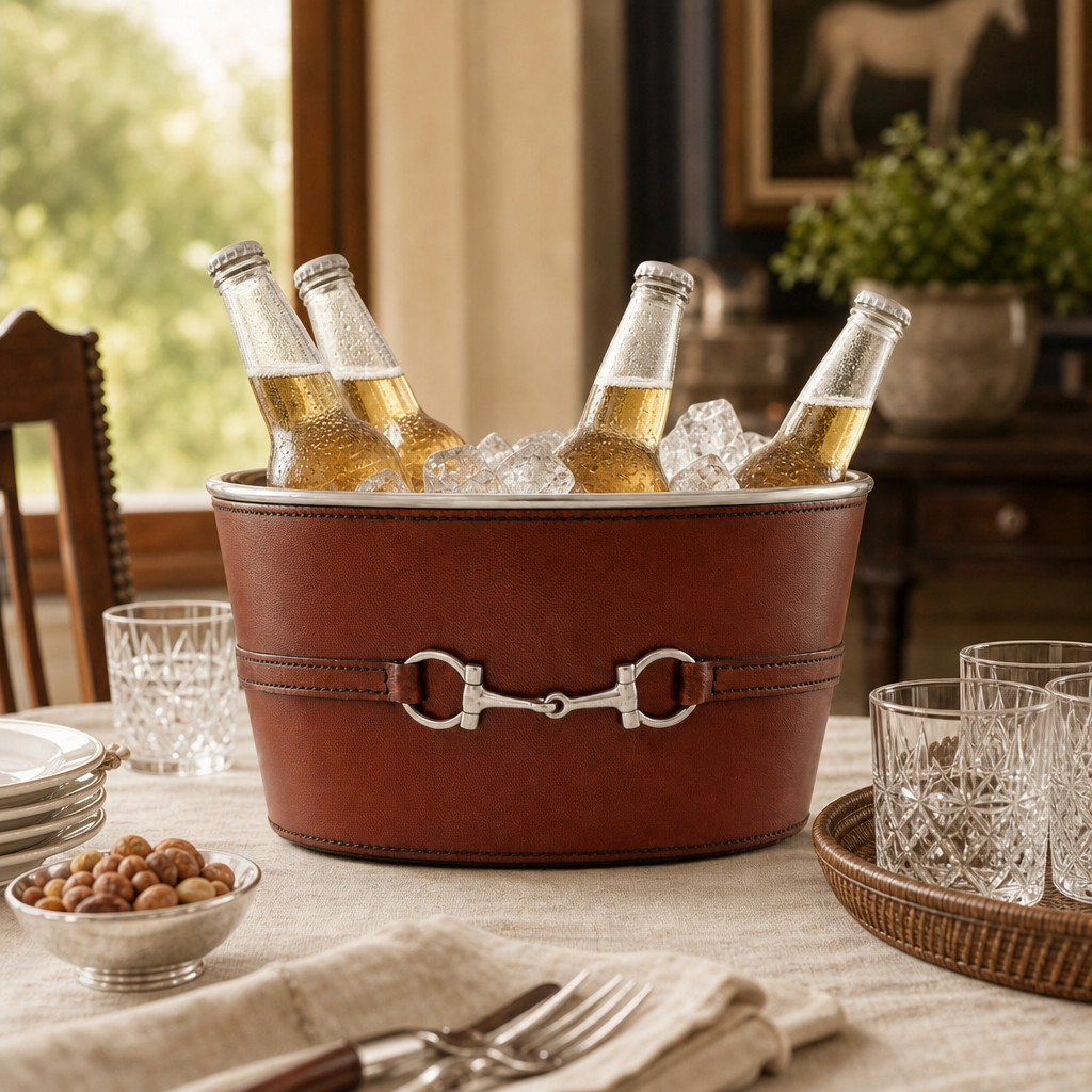 Premium Genuine Leather Bit Ice Tub – Sophisticated Beverage Cooler