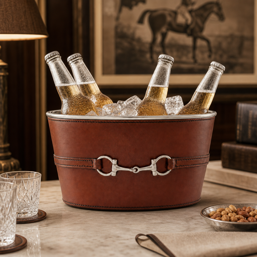 Premium Genuine Leather Bit Ice Tub – Sophisticated Beverage Cooler