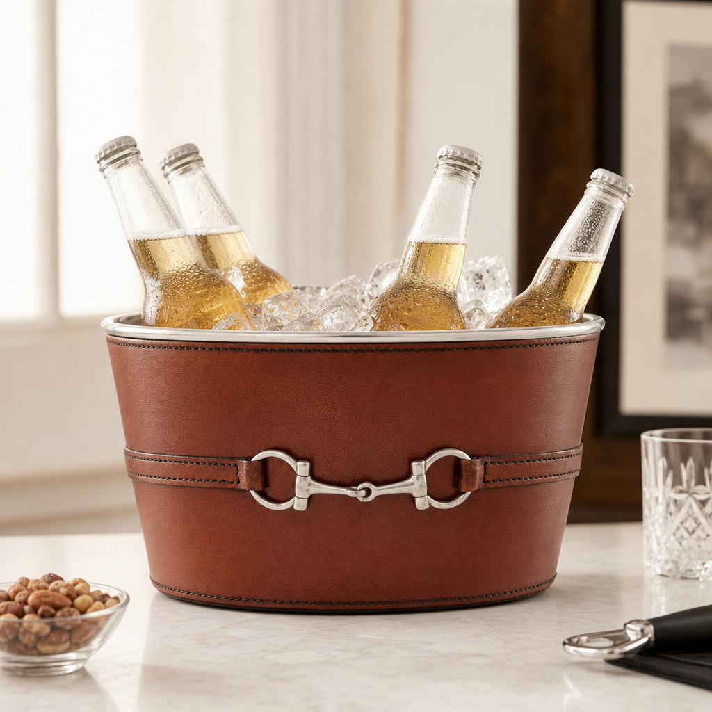 Premium Genuine Leather Bit Ice Tub – Sophisticated Beverage Cooler