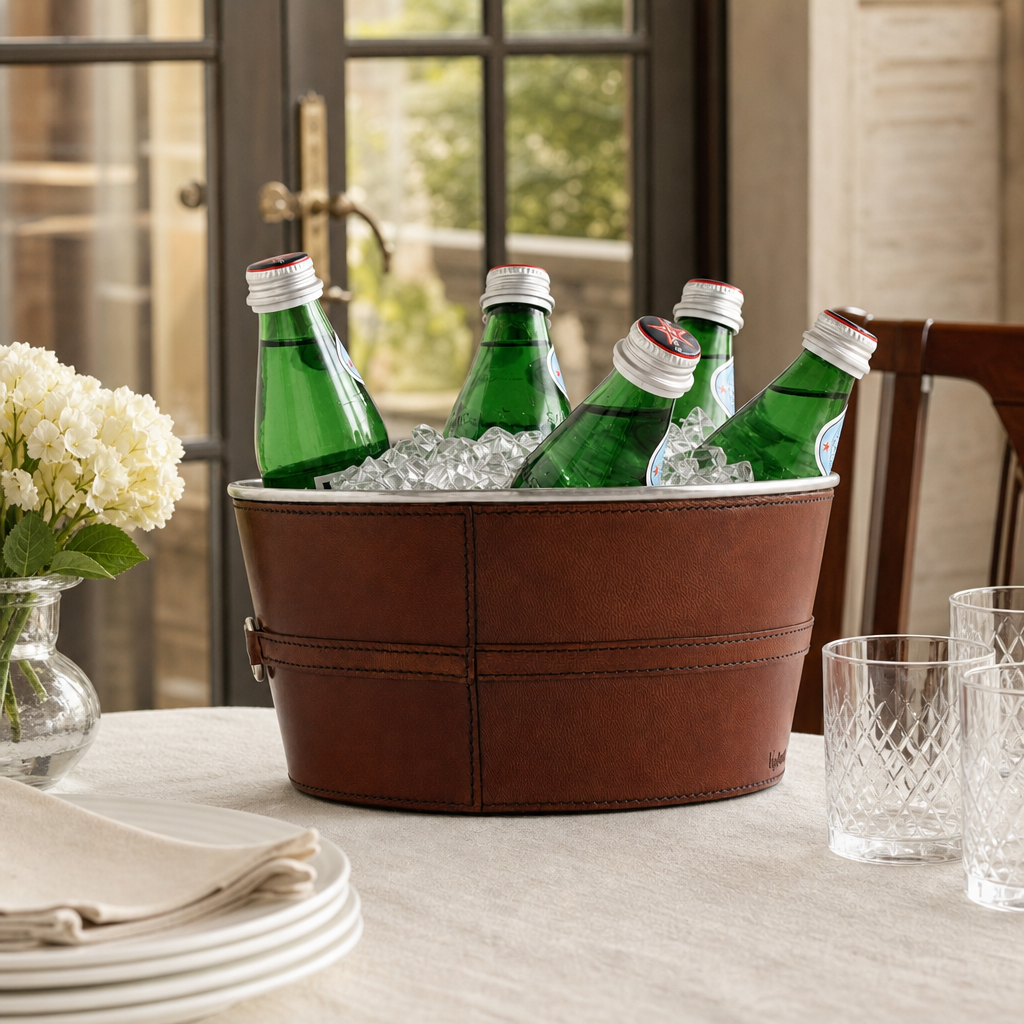 Premium Genuine Leather Bit Ice Tub – Sophisticated Beverage Cooler