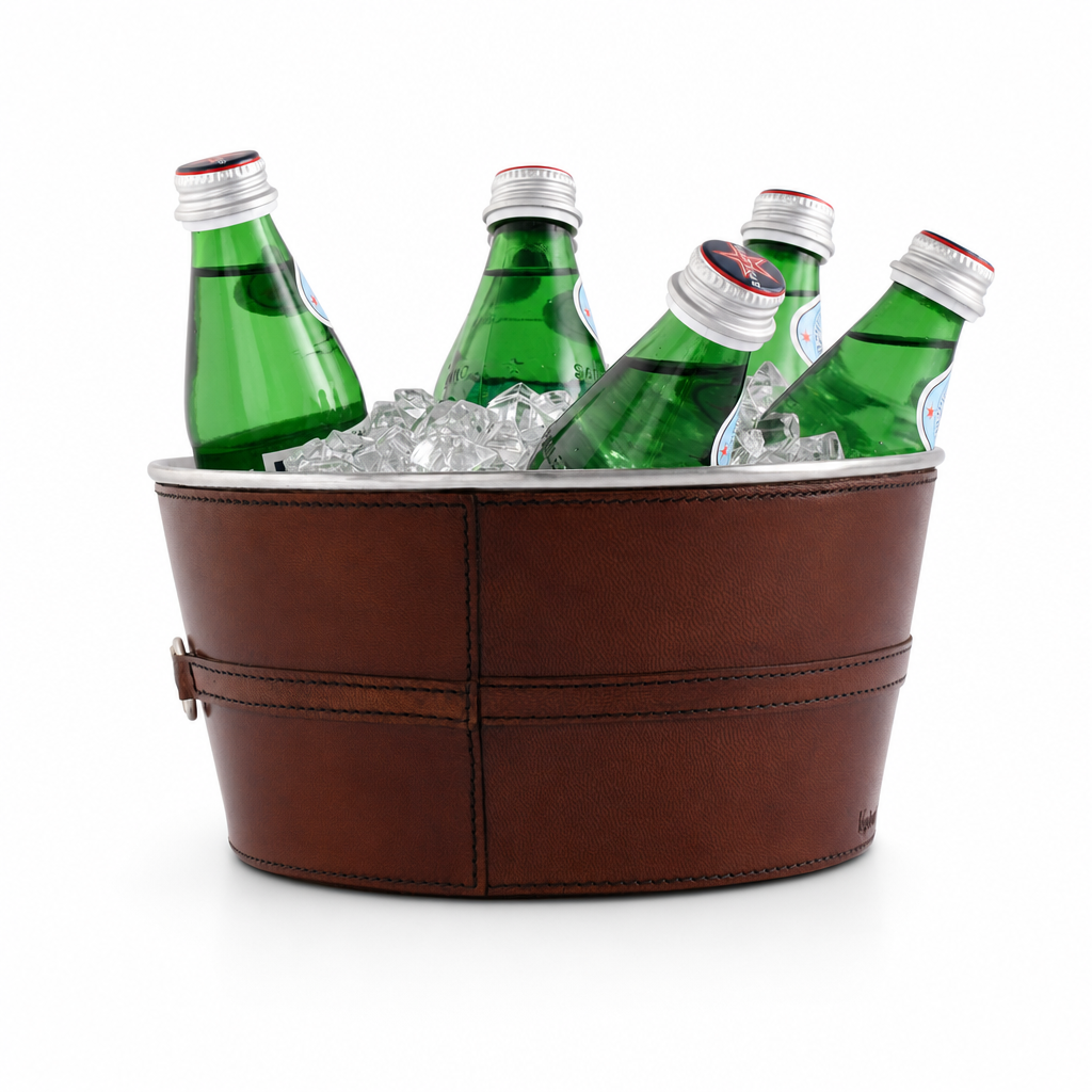 Premium Genuine Leather Bit Ice Tub – Sophisticated Beverage Cooler