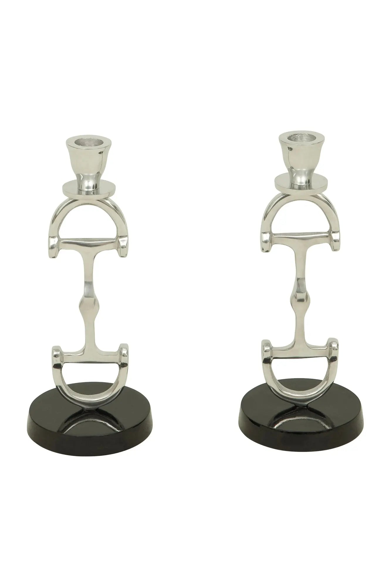D Bit Pair of Candlesticks, Pair in Aluminum Silver Finish