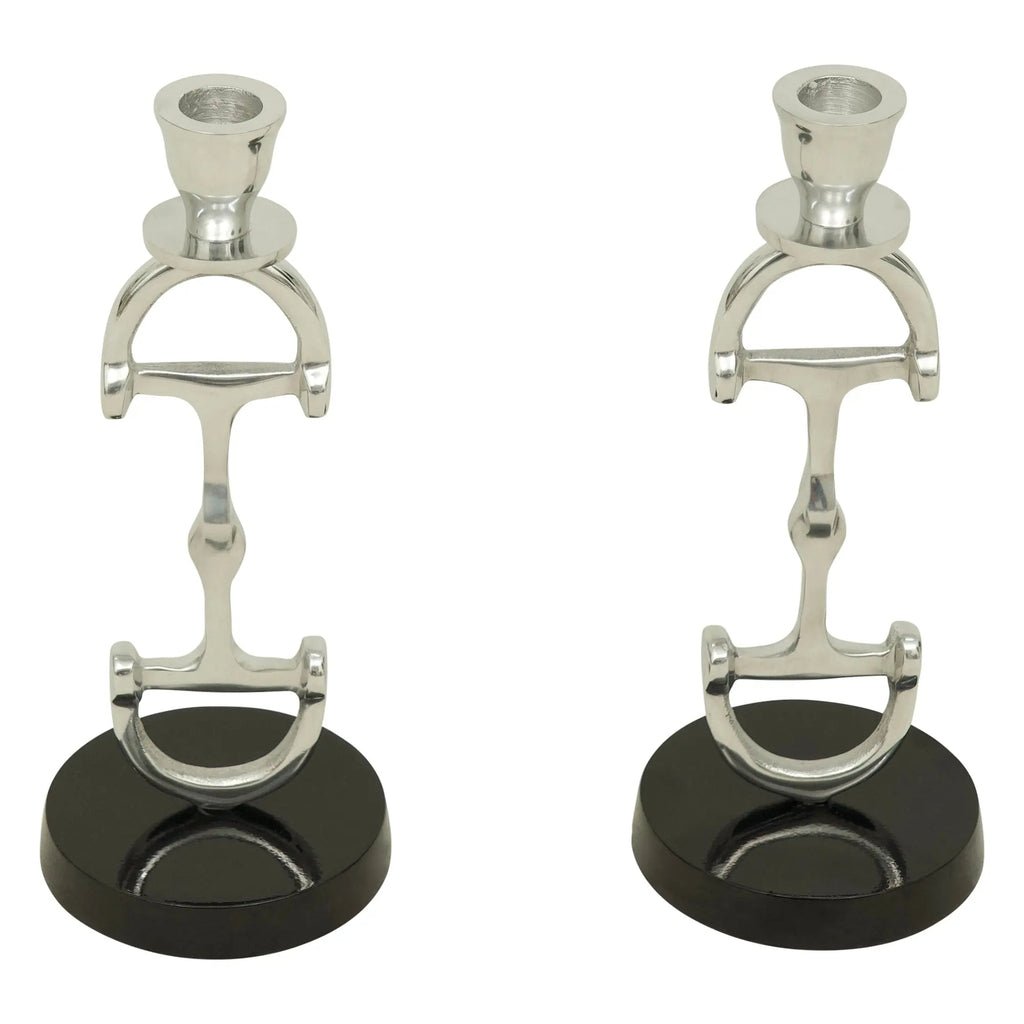 D Bit Pair of Candlesticks, Pair in Aluminum Silver Finish