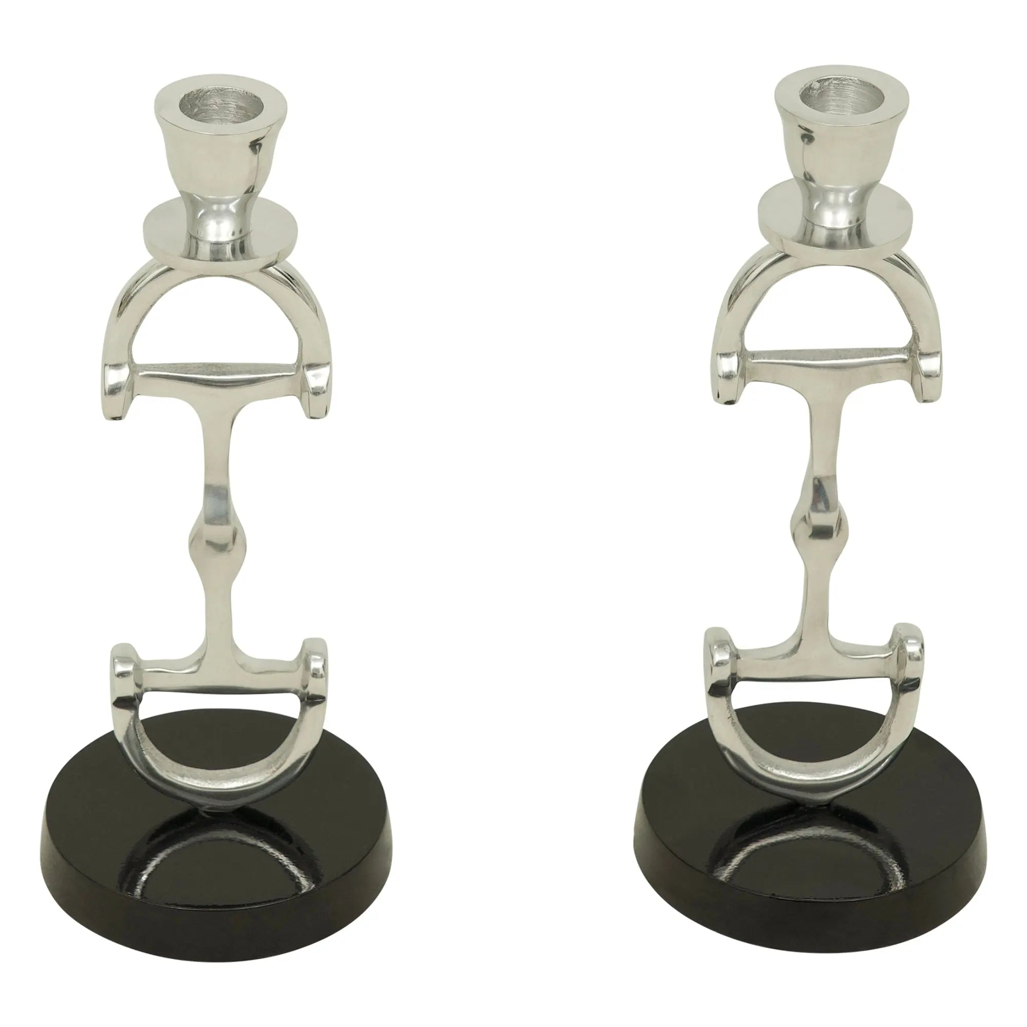 D Bit Pair of Candlesticks, Pair in Aluminum Silver Finish