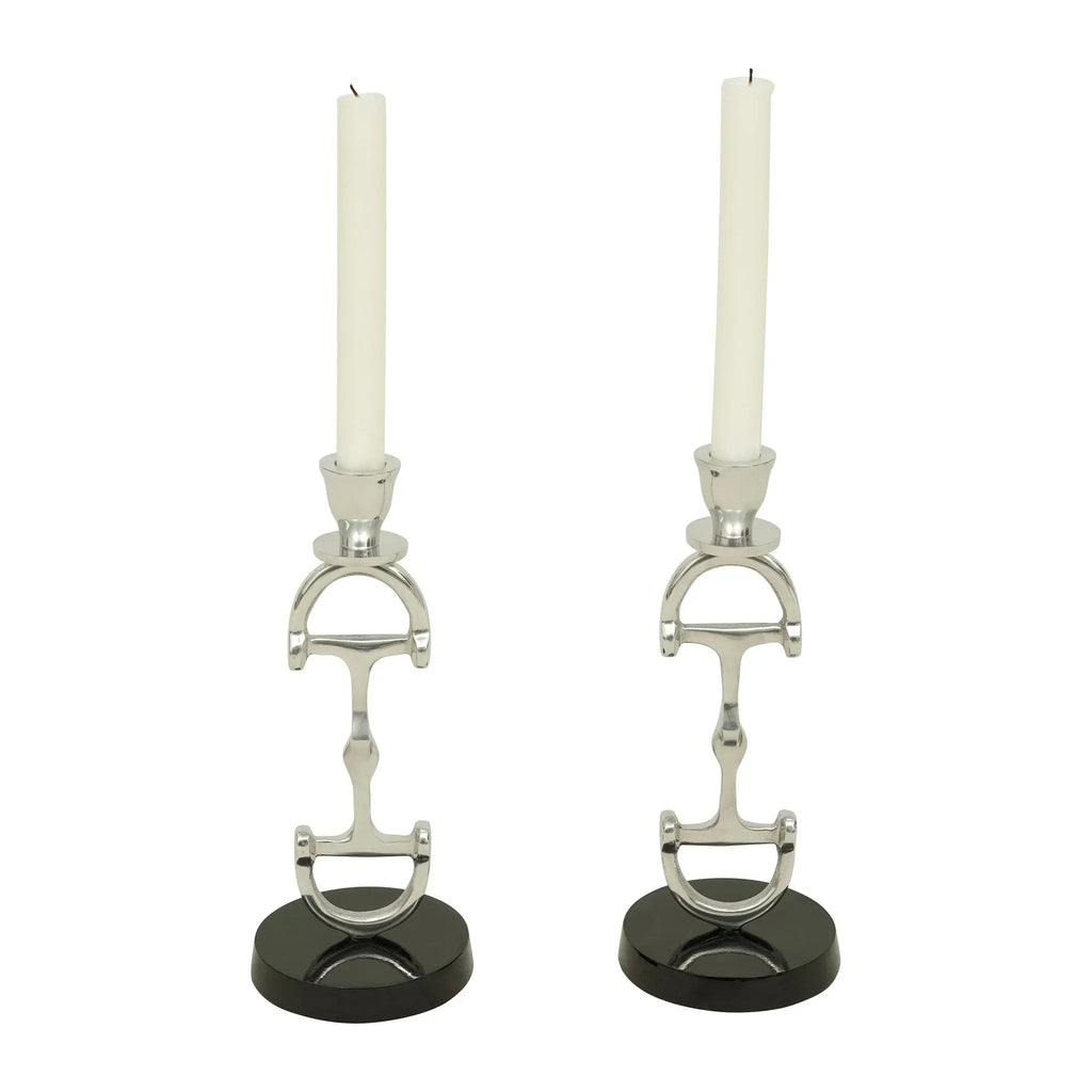 D Bit Pair of Candlesticks, Pair in Aluminum Silver Finish