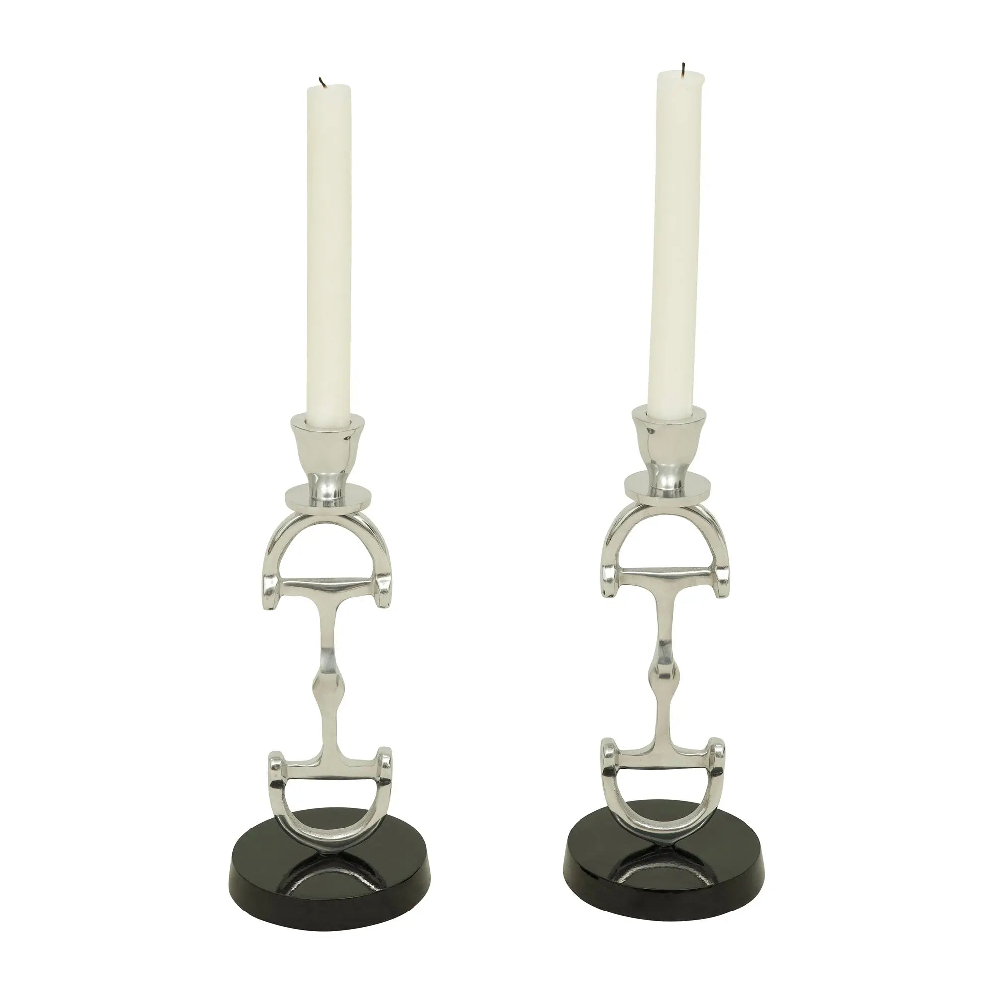 D Bit Pair of Candlesticks, Pair in Aluminum Silver Finish